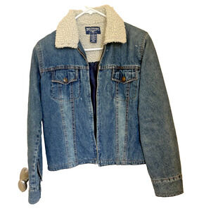 Steve and Barry’s Women’s Trimmed Denim Jacket Small Adult Sherpa Blue Trucker